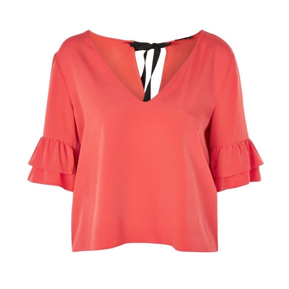 TOPSHOP Ruffle Sleeve Top with Bow - Picture 2 of 7